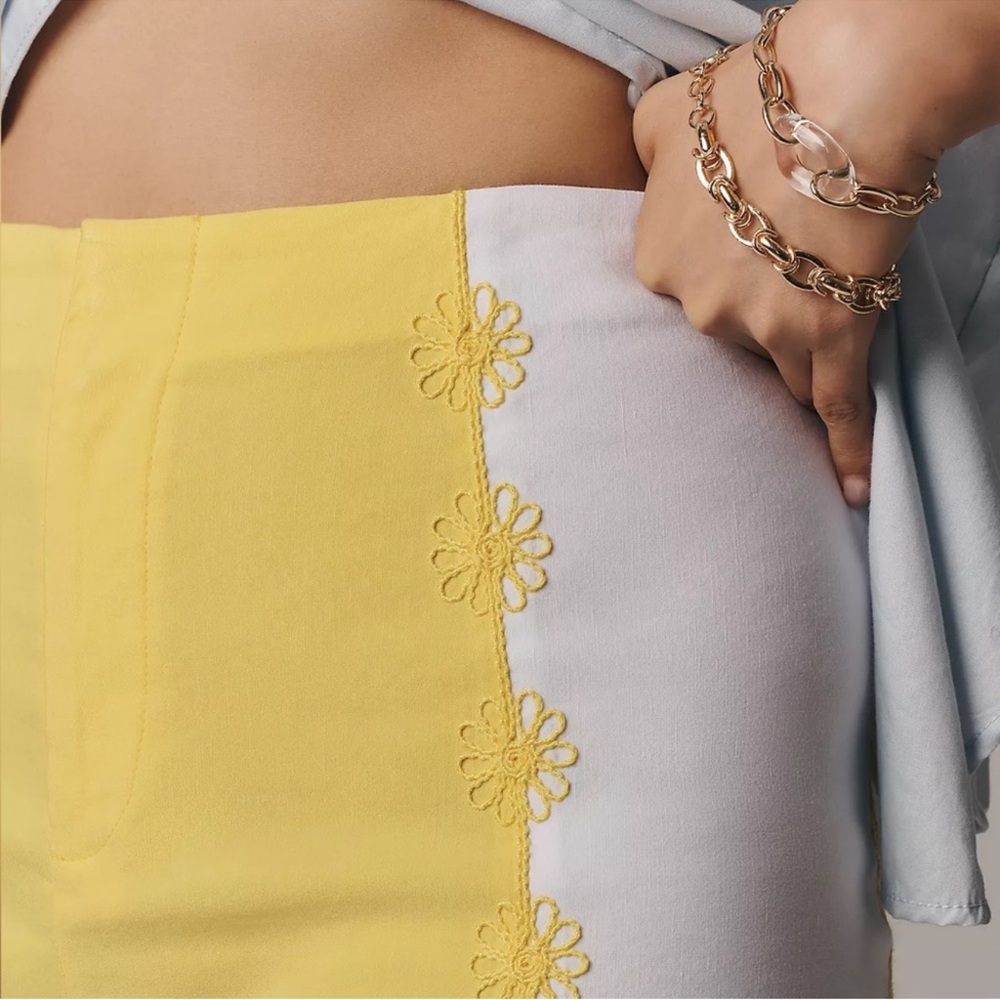 Maeve Yellow Lace-Trim High-Waist Shorts